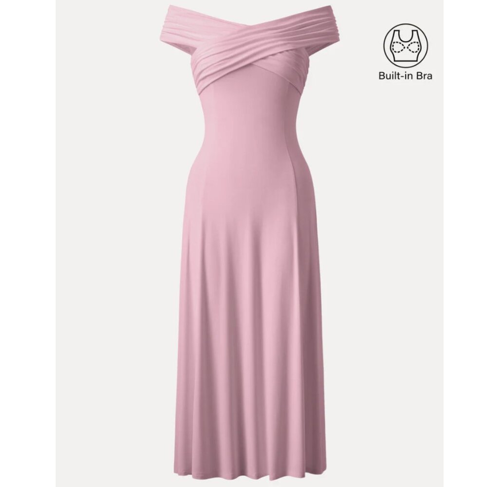 NWT OGL Flowy Criss Cross Off-Shoulder Midi Bra Dress - Rose Mauve